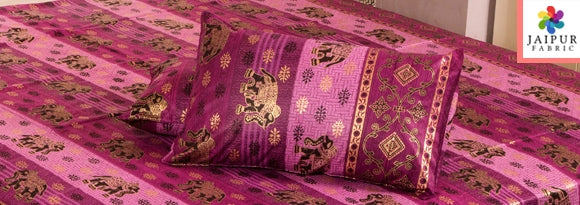 Jaipur Fabric Rajasthani Gold Print Double Bed Sheet Set