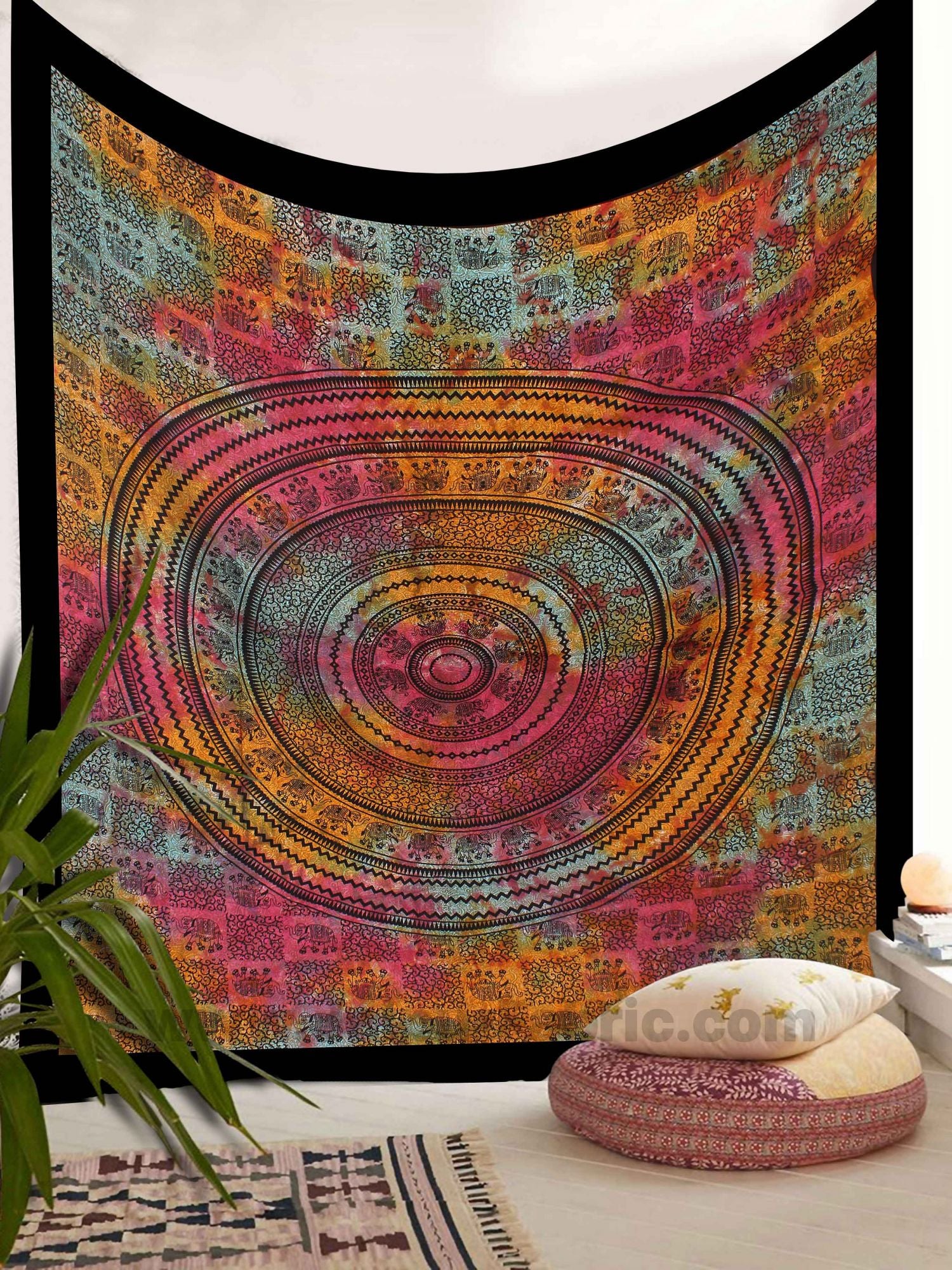 Tie Dye Mandala Print Bed Sheet with 2 Pillow Covers cum Tapestry