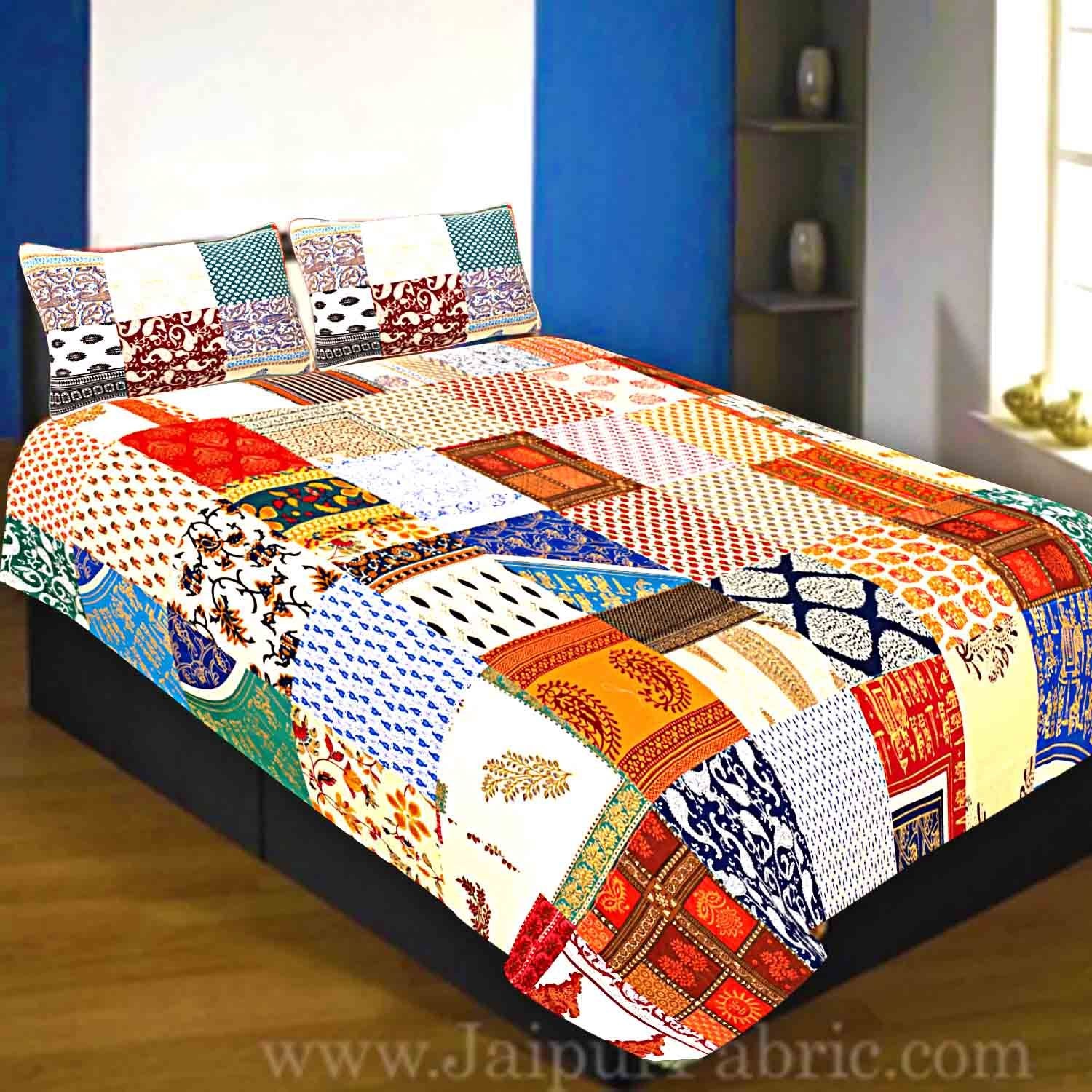 Mix Tukdi Super Fine Single Bed Size Cotton Golden Print Bedsheet
