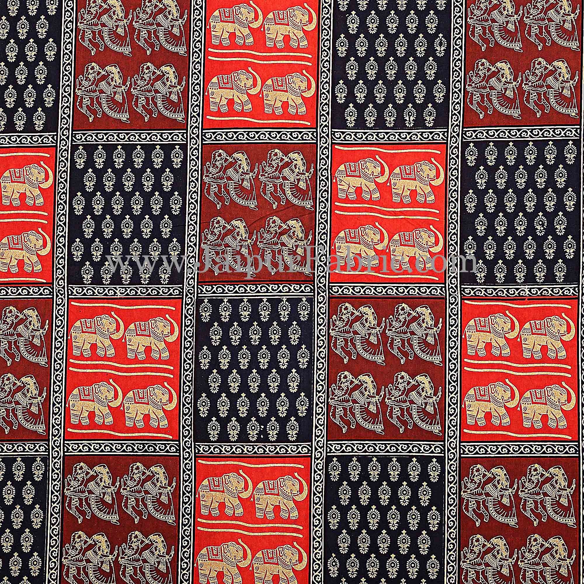 Black Border checkered With Elephant And Dandiya Pattern Golden Print Super fine Cotton Double Bed Sheet
