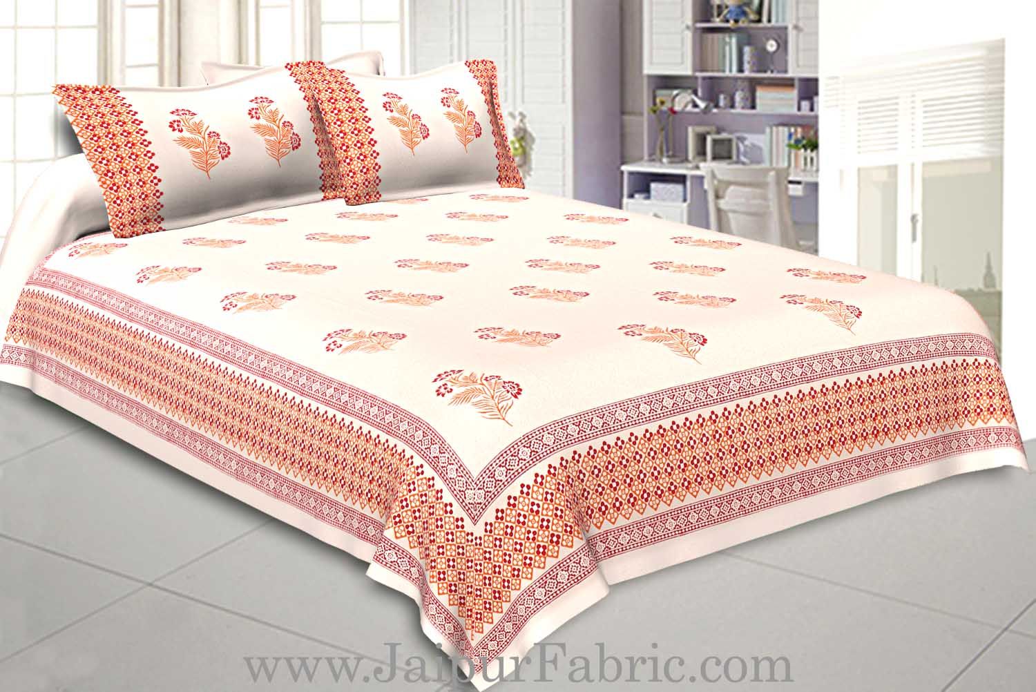 Double Bed Sheet White Base With Kadi Print Blue PaisleyButa Hand Block Print Super Fine Cotton
