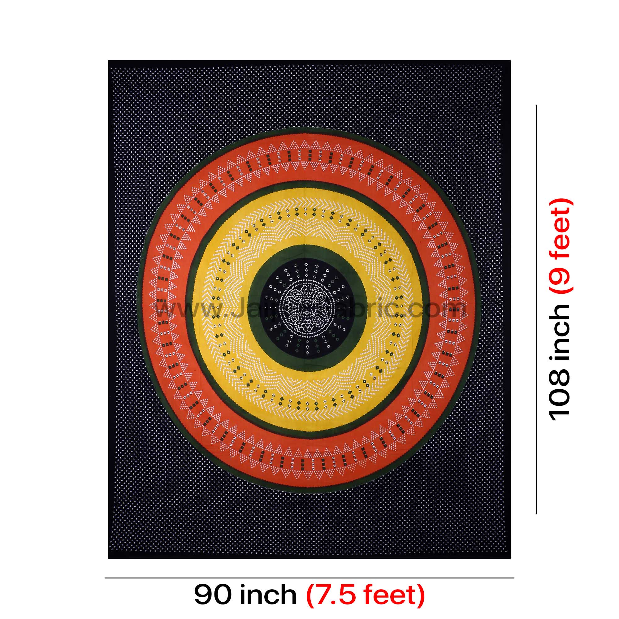 Double Bedsheet Black Red With Round Shape Bandhej Print