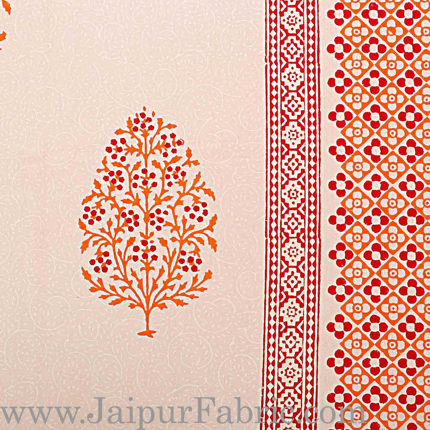 Double Bed Sheet White Base With Kadi Print Orange Buta Hand Block Print Super Fine Cotton