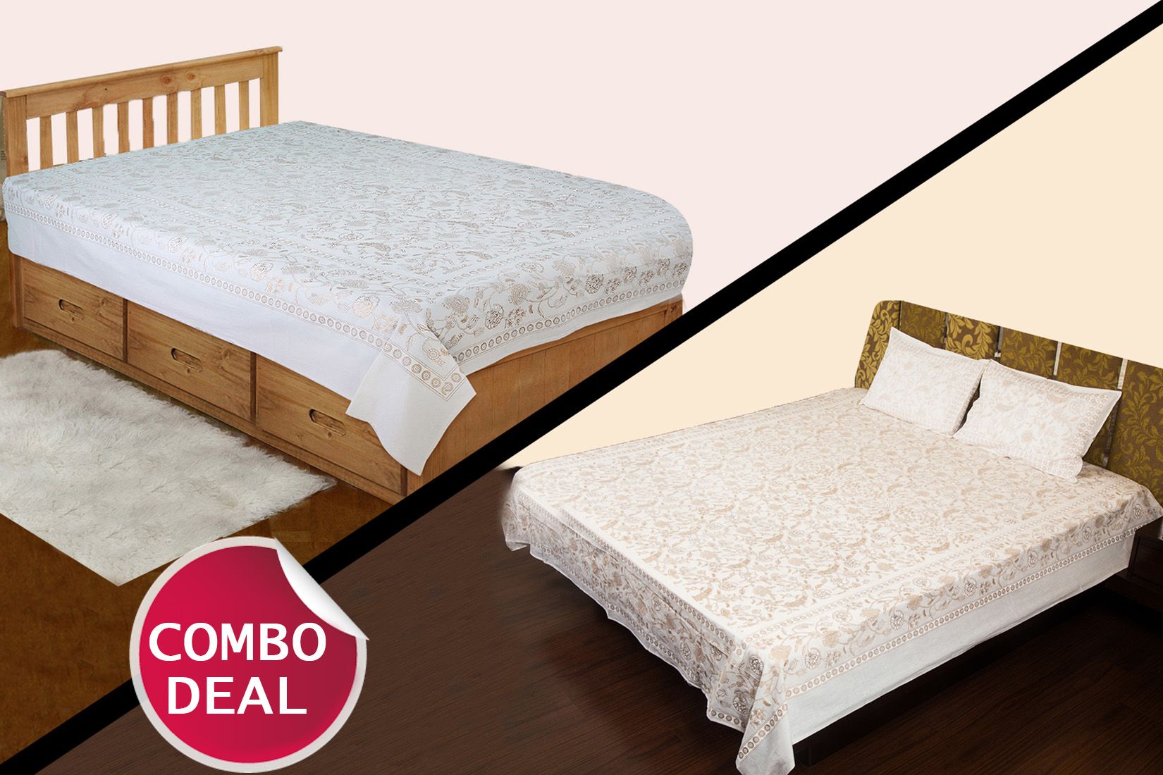 COMBO13 - Set of Double Bed Sheet and Single Bed Sheet
