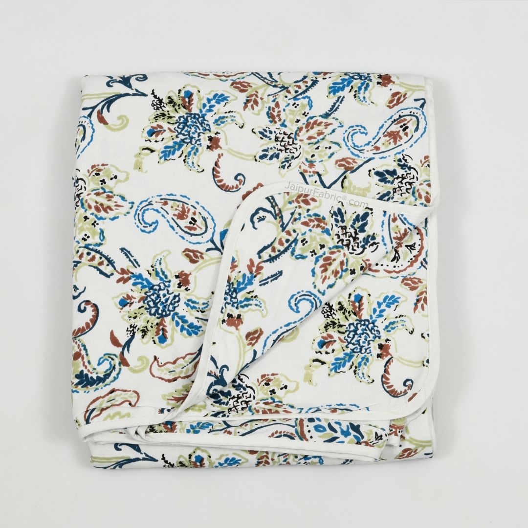 Paisley Trails Aqua Combo of Pure Cotton Double Bedsheet and Double Bed Dohar