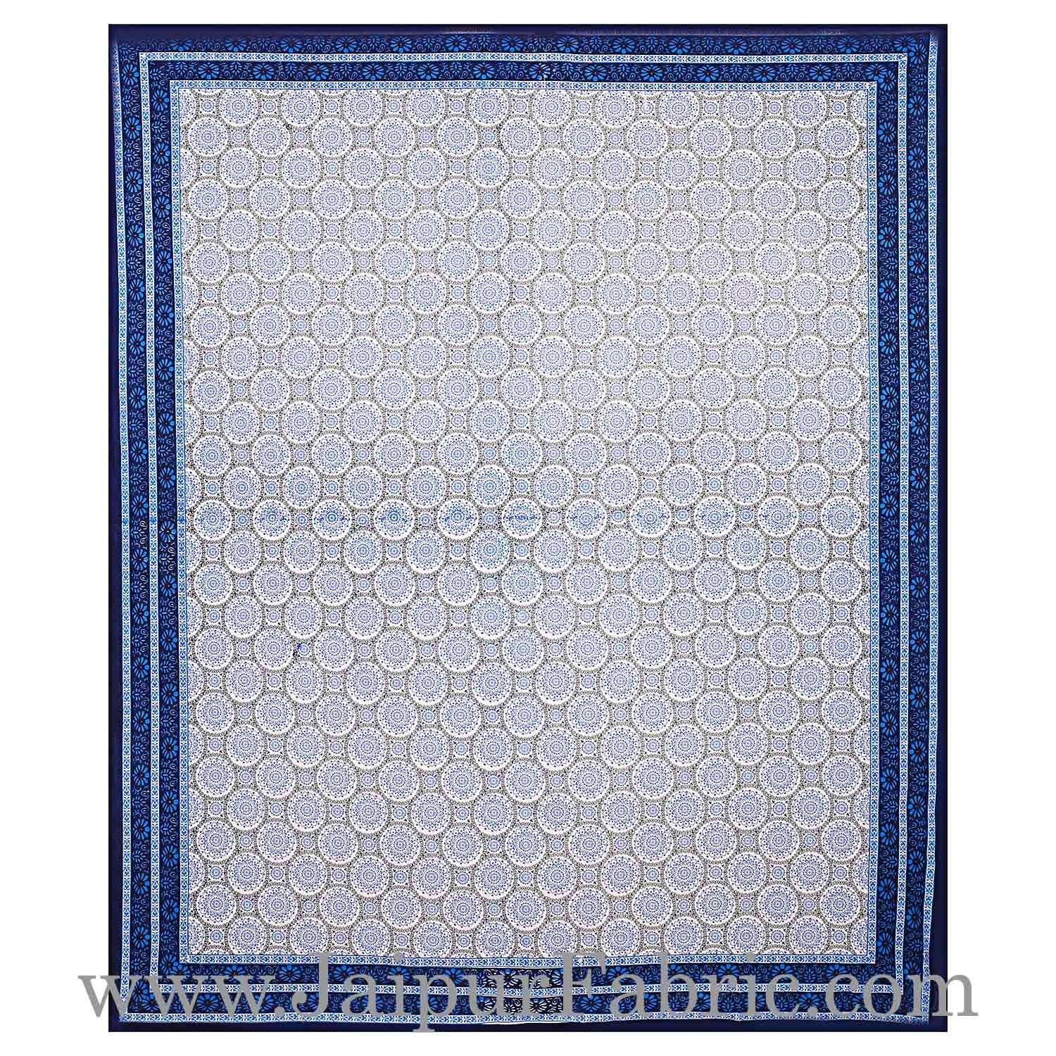 Double Bedsheet Navy Blue Border Small Rangoli Print With Two Pillow Cover