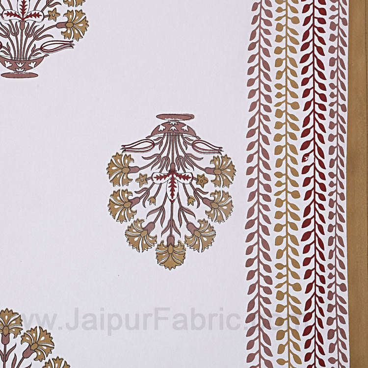 Double bedsheet Tortila Brown Flower Bunch Hand Block Print