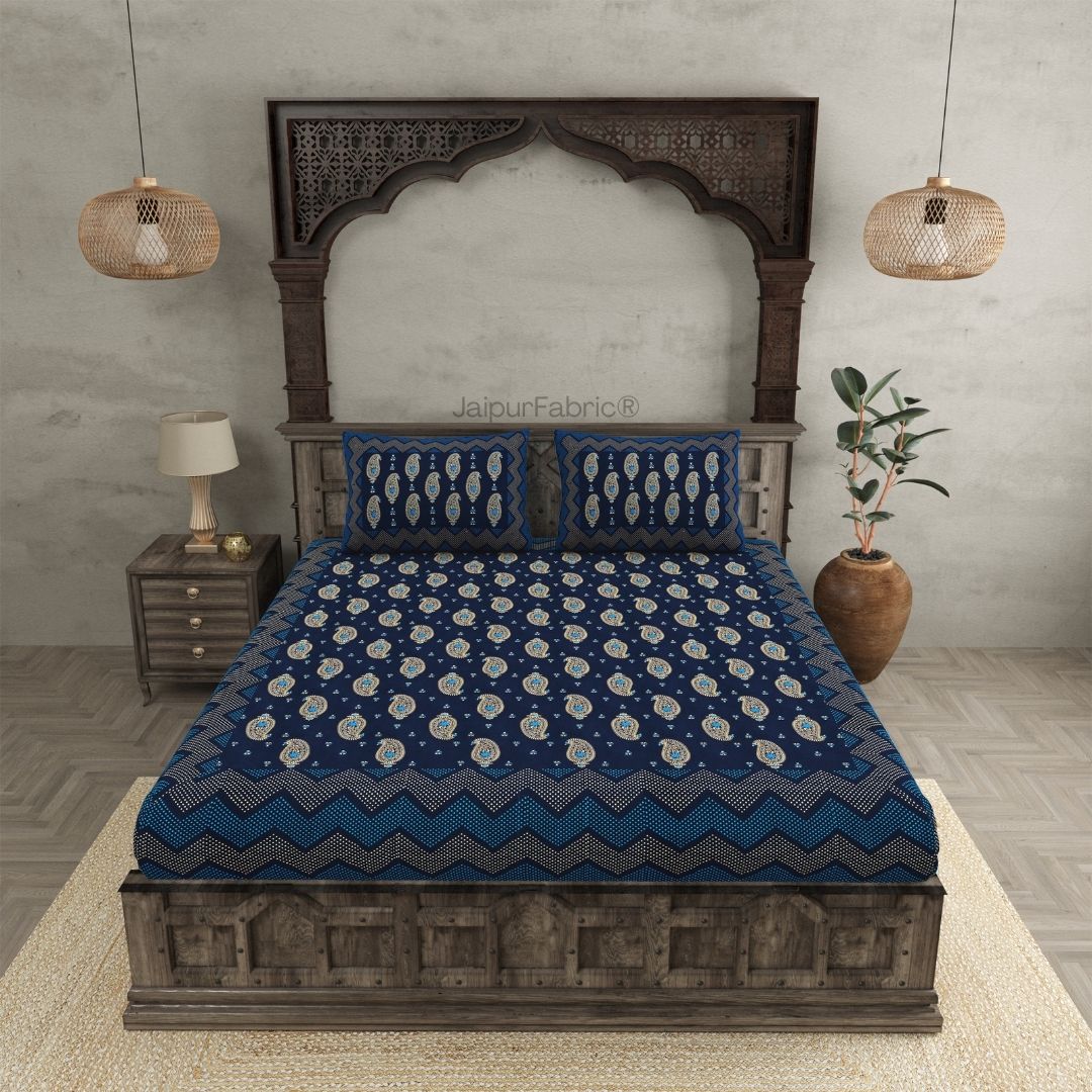 Traditional Goldi Nevy Blue King Size BedSheet
