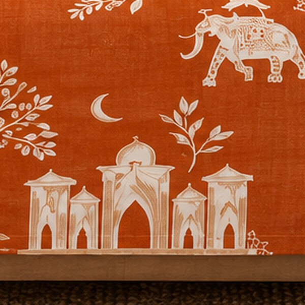 Close-up of the Jaipur mahal motif under a crescent moon
