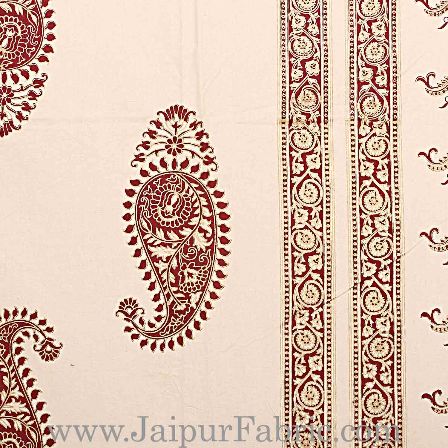 Double Cotton Bed Sheet Cream Base With Golden hand Block Paisley Print