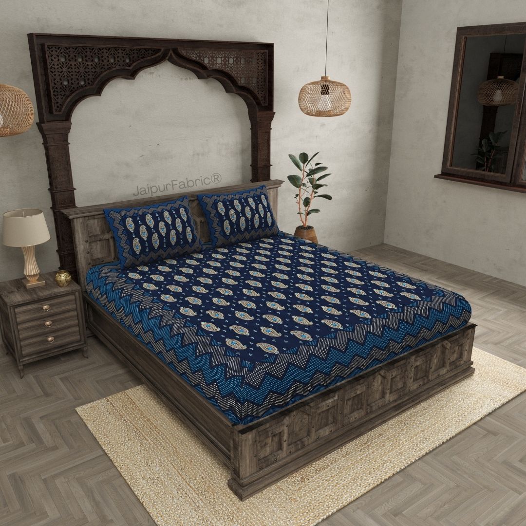 Traditional Goldi Nevy Blue King Size BedSheet