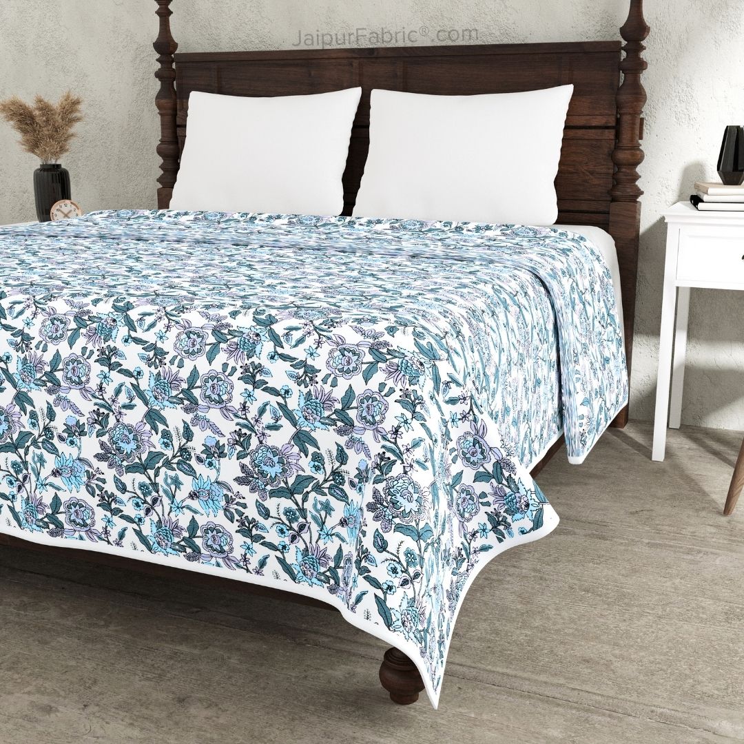 Indigo Garden Violet Combo of Pure Cotton Double Bedsheet and Double Bed Dohar
