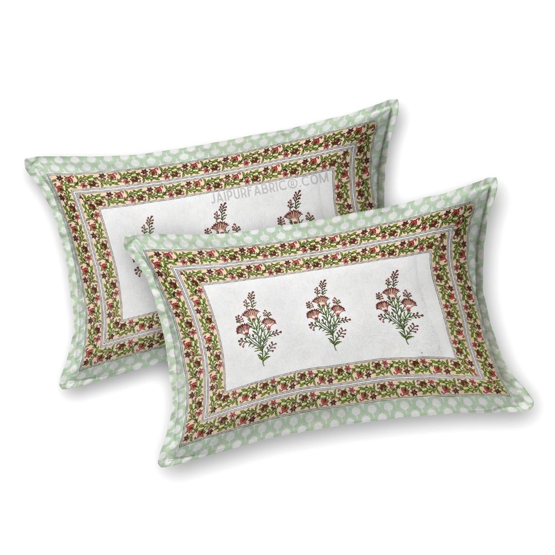 Floral Bouquette Blue Boota Border Pure Cotton Double BedSheet