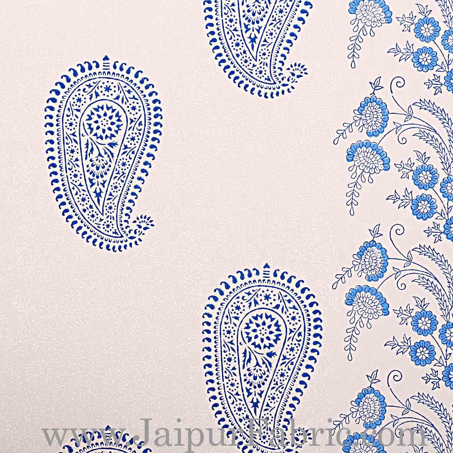 Double Bed Sheet White Base With Kadi Print Blue Rajasthani Buta Hand Block Print Super Fine Cotton