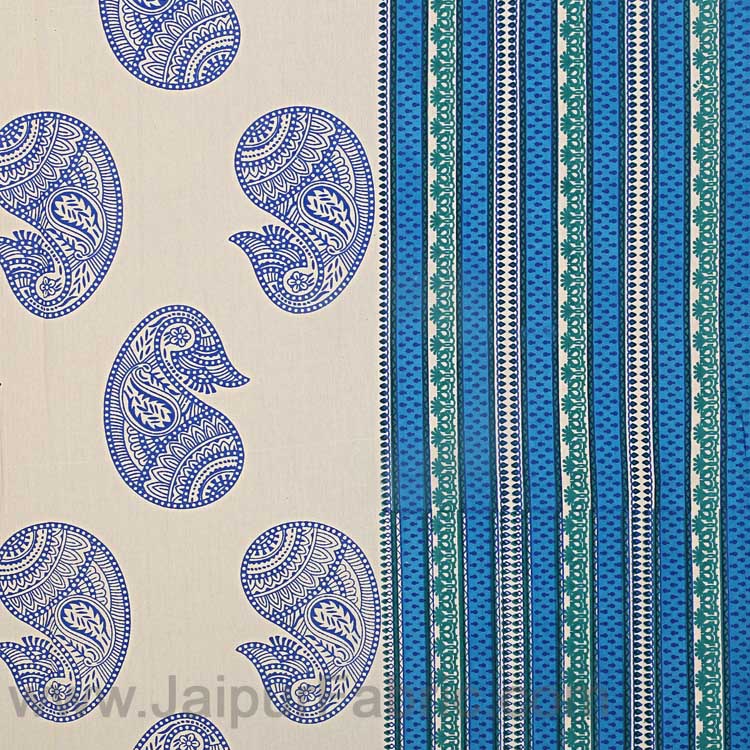 Double Bedsheet Big Boota Print Sea Green Border Fine Cotton