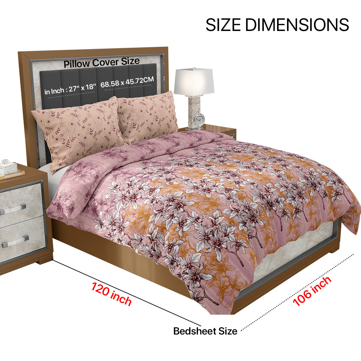 Peach Floral Manjari King Size Bedsheet