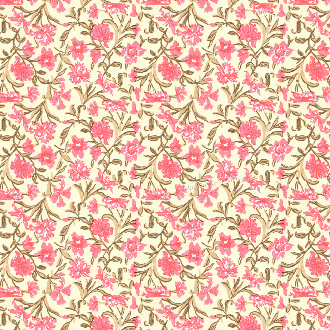 Pure Cotton Double Bed Dohar Anokhi Print – Kanaklata Vine Yellow & Pink