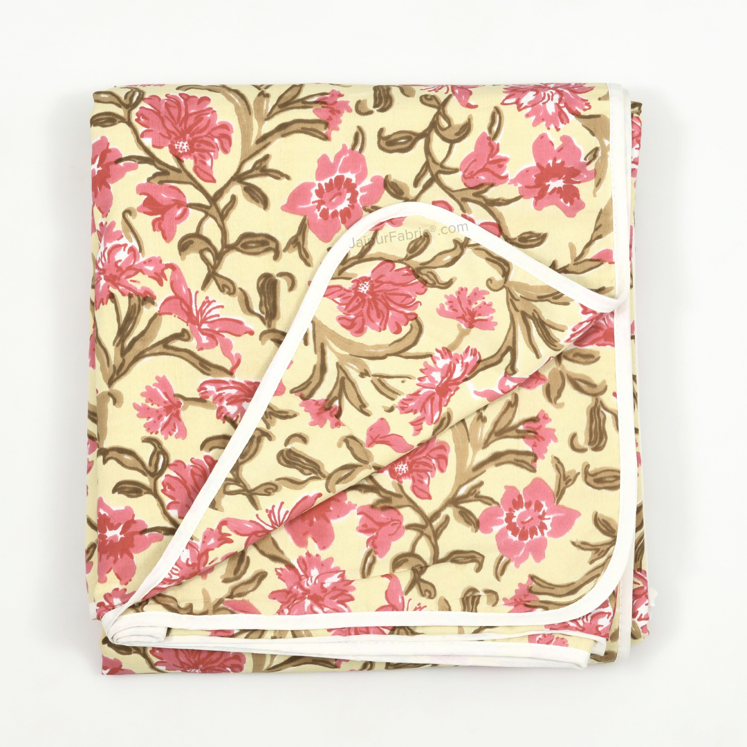 Pure Cotton Double Bed Dohar Anokhi Print – Kanaklata Vine Yellow & Pink
