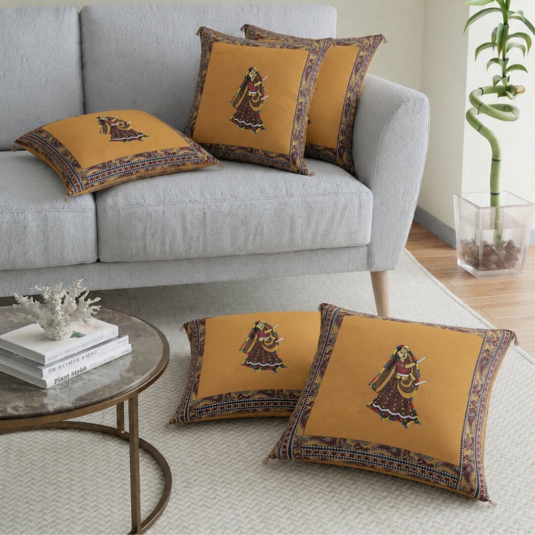Brown Dance Design Patchwork & Applique Cushion Cover