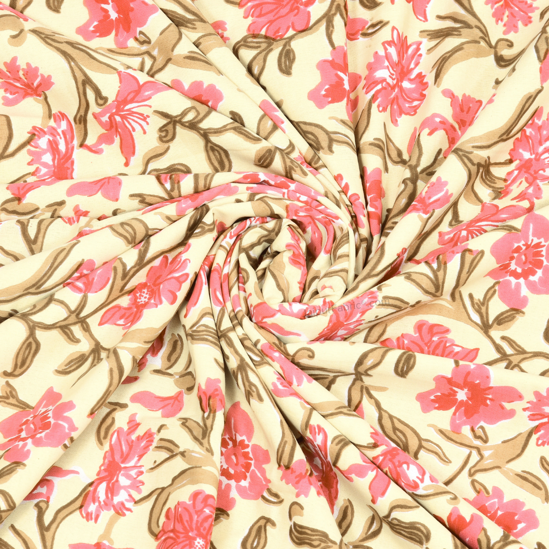 Pure Cotton Double Bed Dohar Anokhi Print – Kanaklata Vine Yellow & Pink