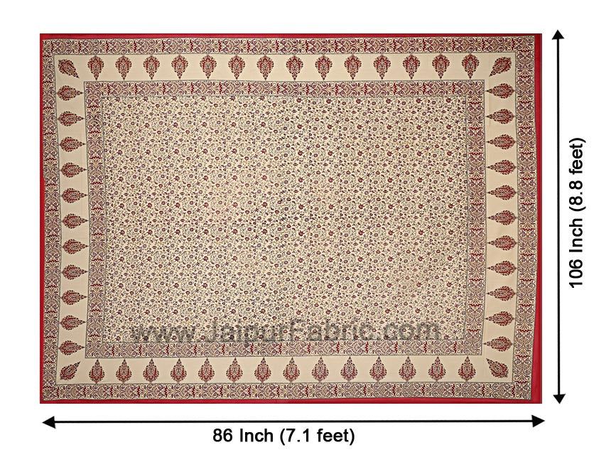 Ethnic Gold Red Floral Double Bedsheet