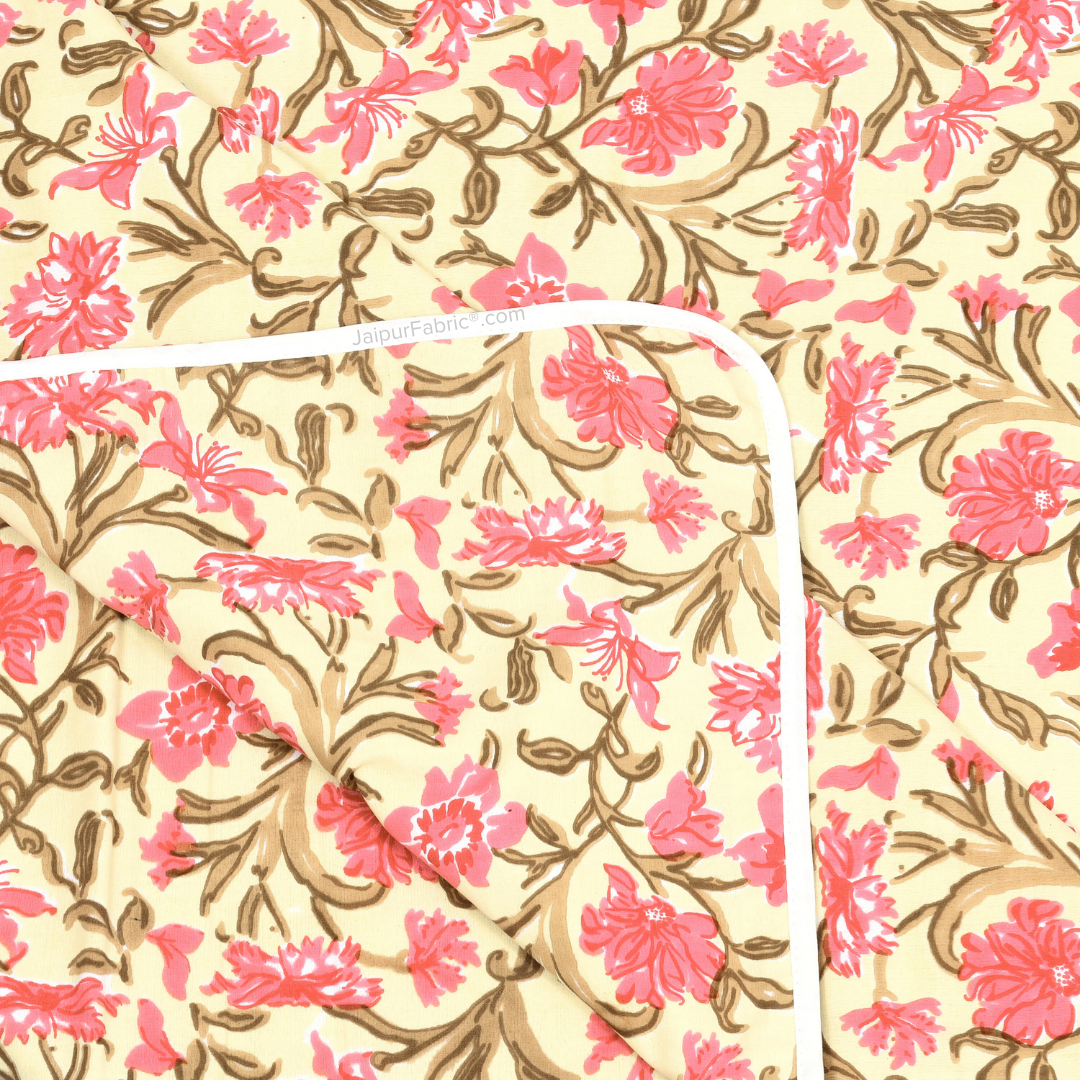 Pure Cotton Double Bed Dohar Anokhi Print – Kanaklata Vine Yellow & Pink