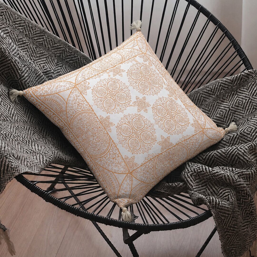 White Base Rangoli Pattern Cotton Cushion Cover