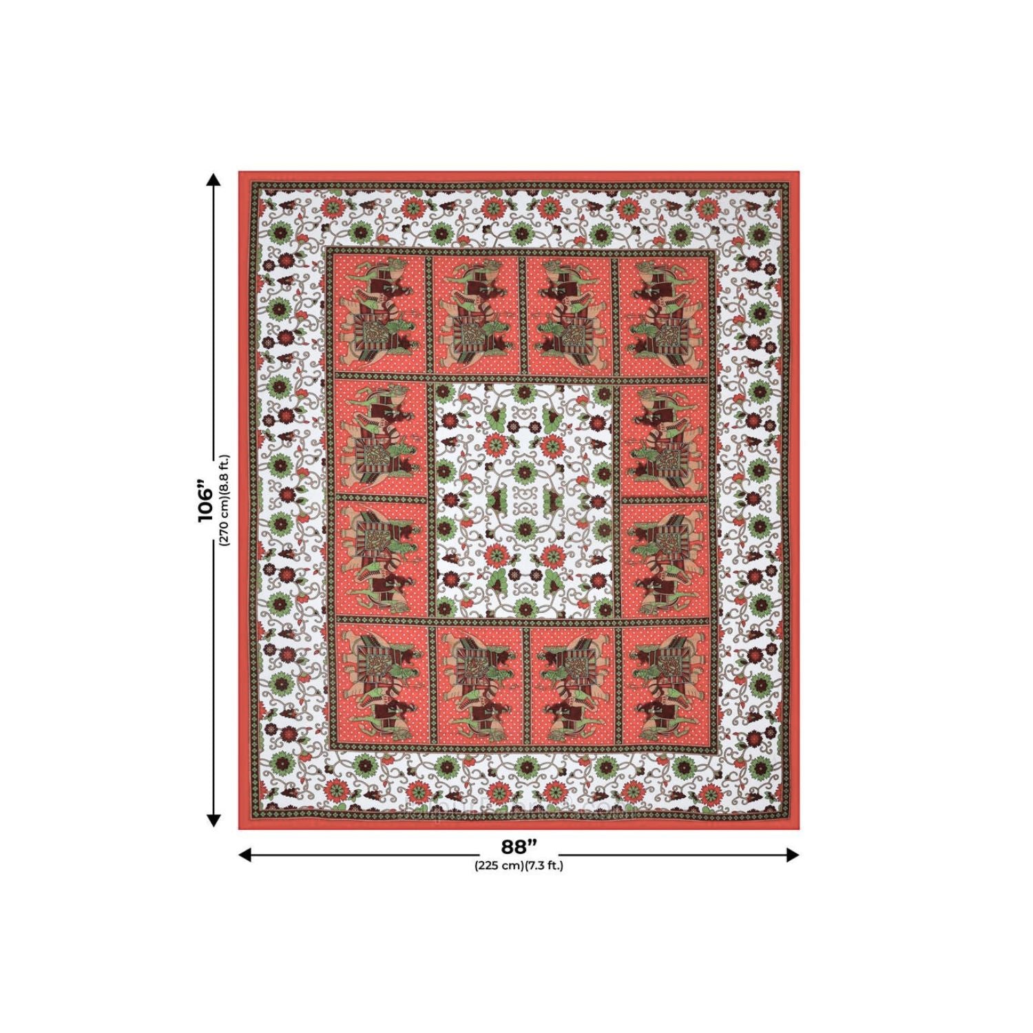 Maroon Border Big Elephant Printed Cotton Double Bed Sheet