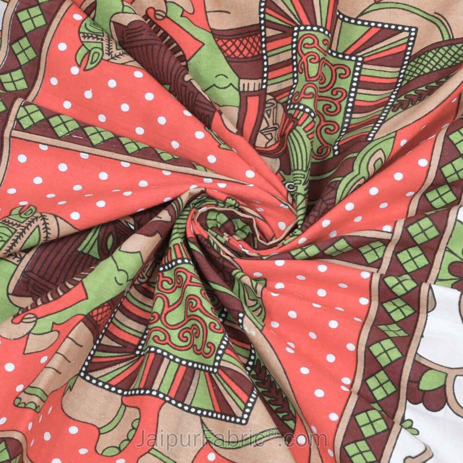 Maroon Border Big Elephant Printed Cotton Double Bed Sheet