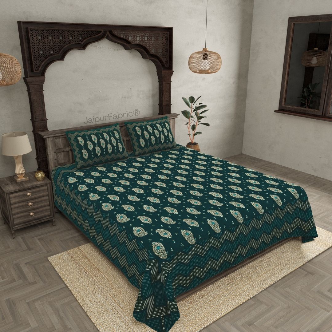 Traditional Goldi Sea Green King Size BedSheet