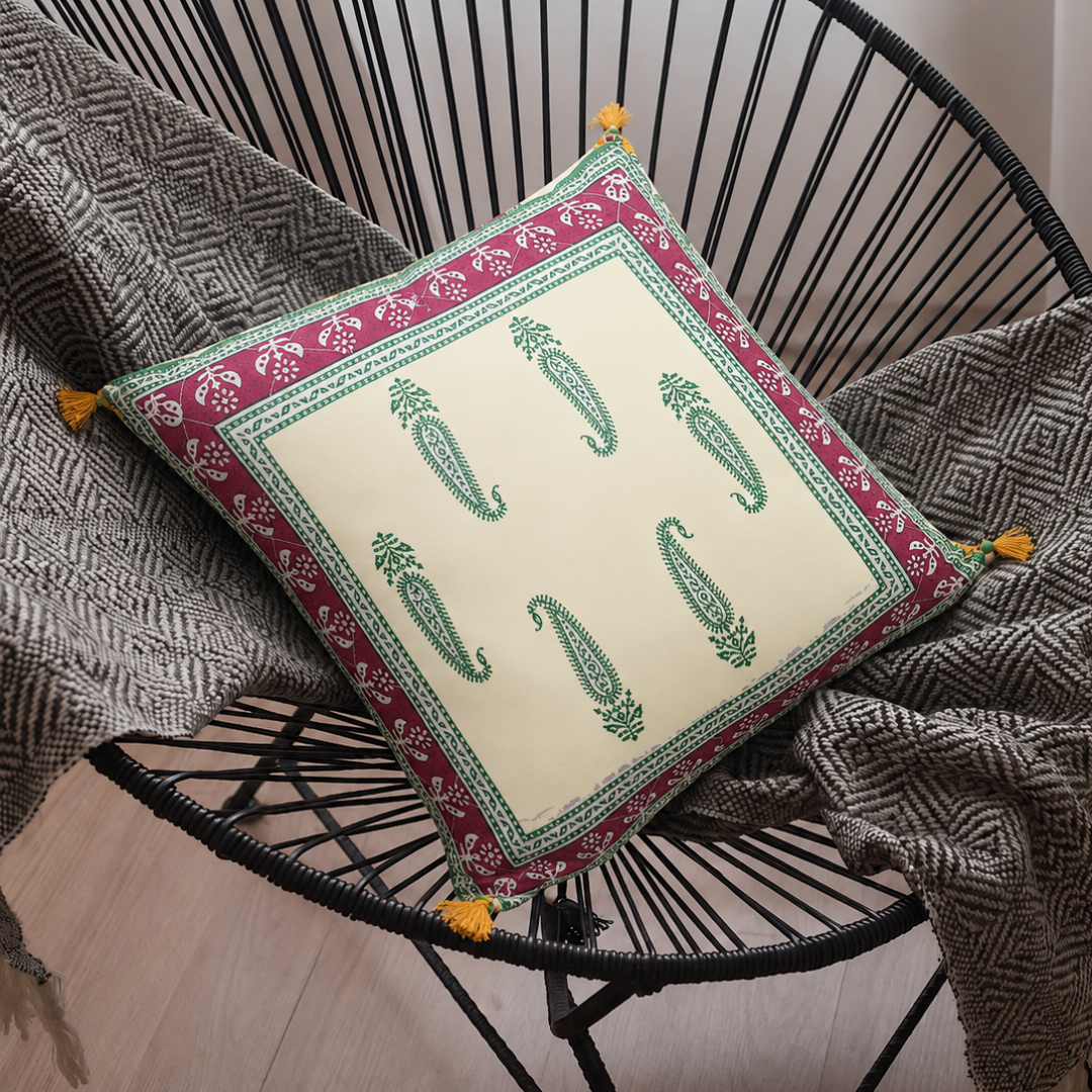 Off White Color Base Maroon Border Keri Design Cotton Cushion Cover