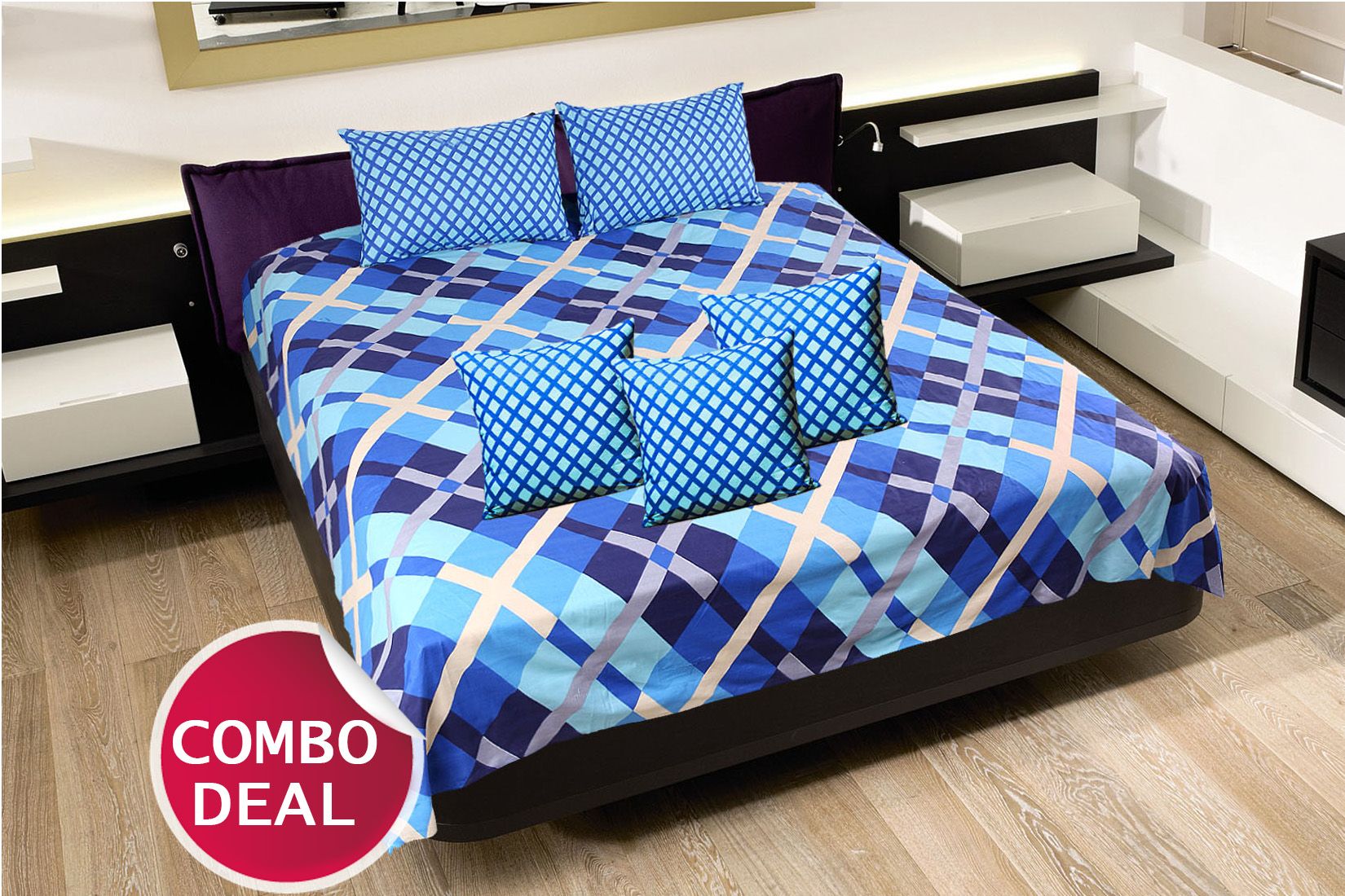 COMBO18 - Set Of Double Bed Sheet and 3 Cushion Covers