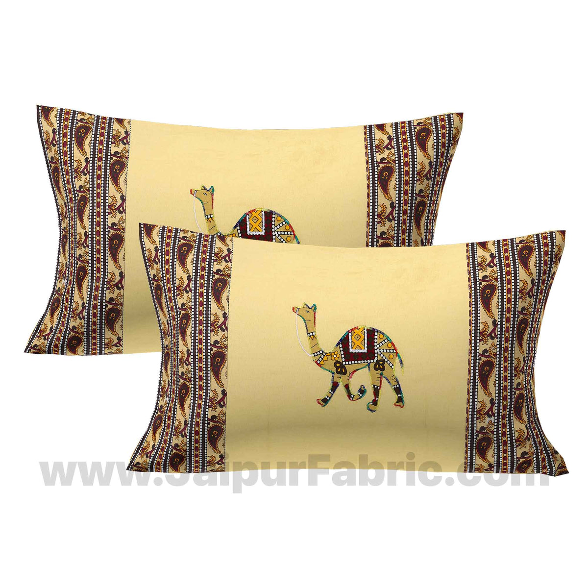 Applique Cream Camel Jaipuri Hand Made Embroidery Patch Work Double Bedsheet