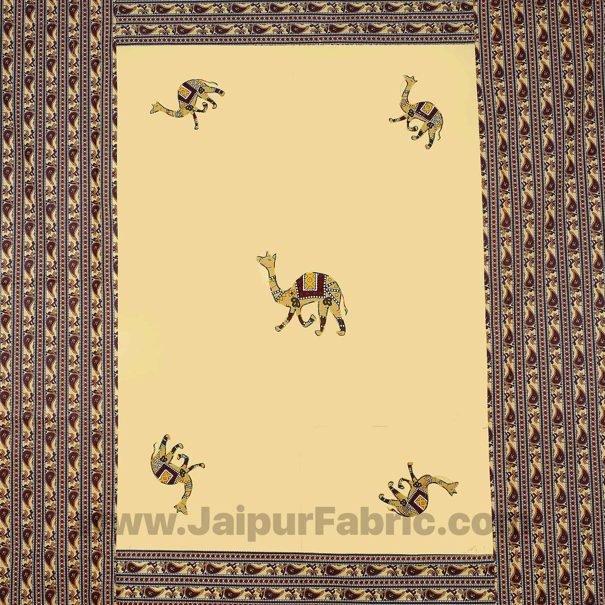 Applique Cream Camel Jaipuri Hand Made Embroidery Patch Work Double Bedsheet
