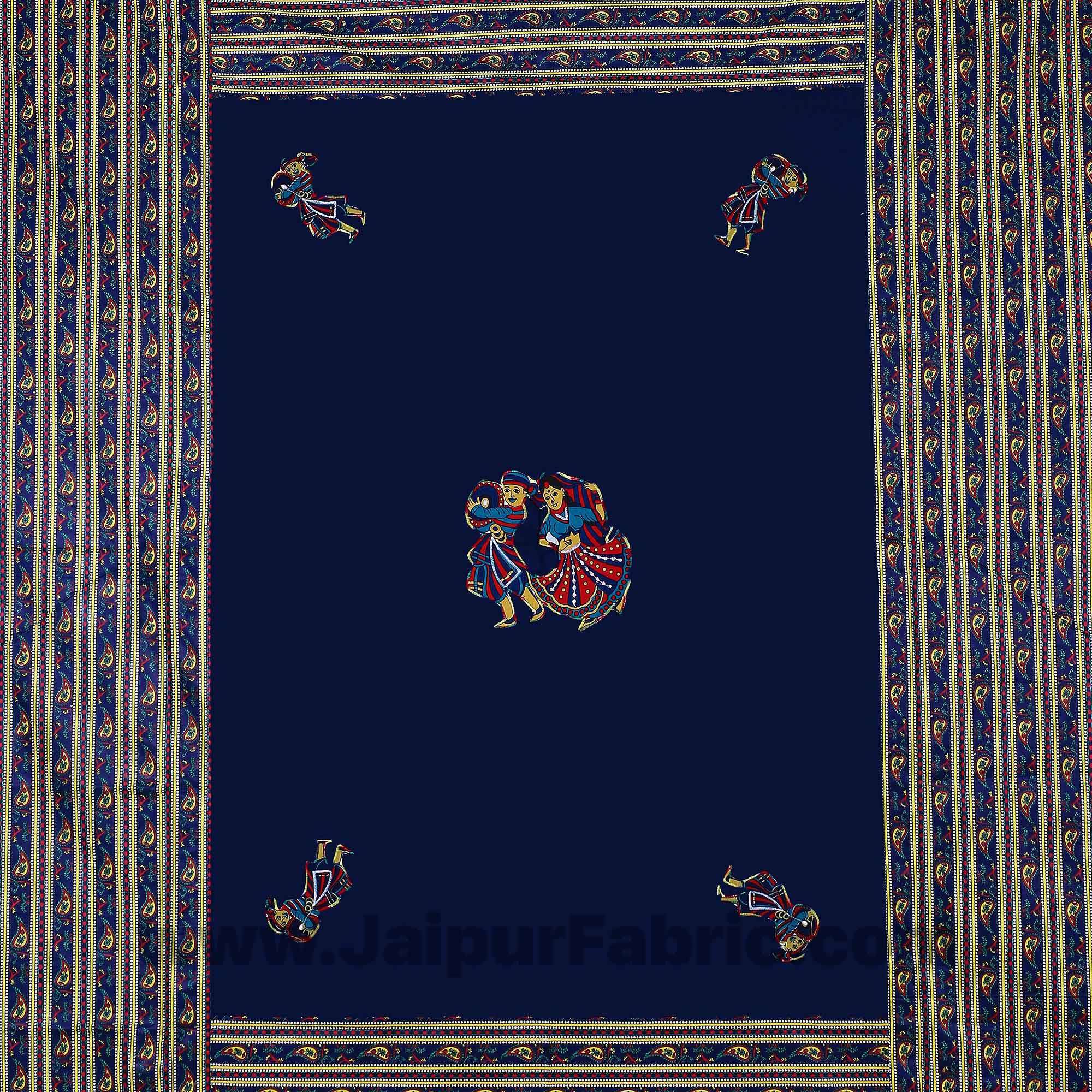 Applique Blue Chang Dance Jaipuri Hand Made Embroidery Patch Work Double Bedsheet