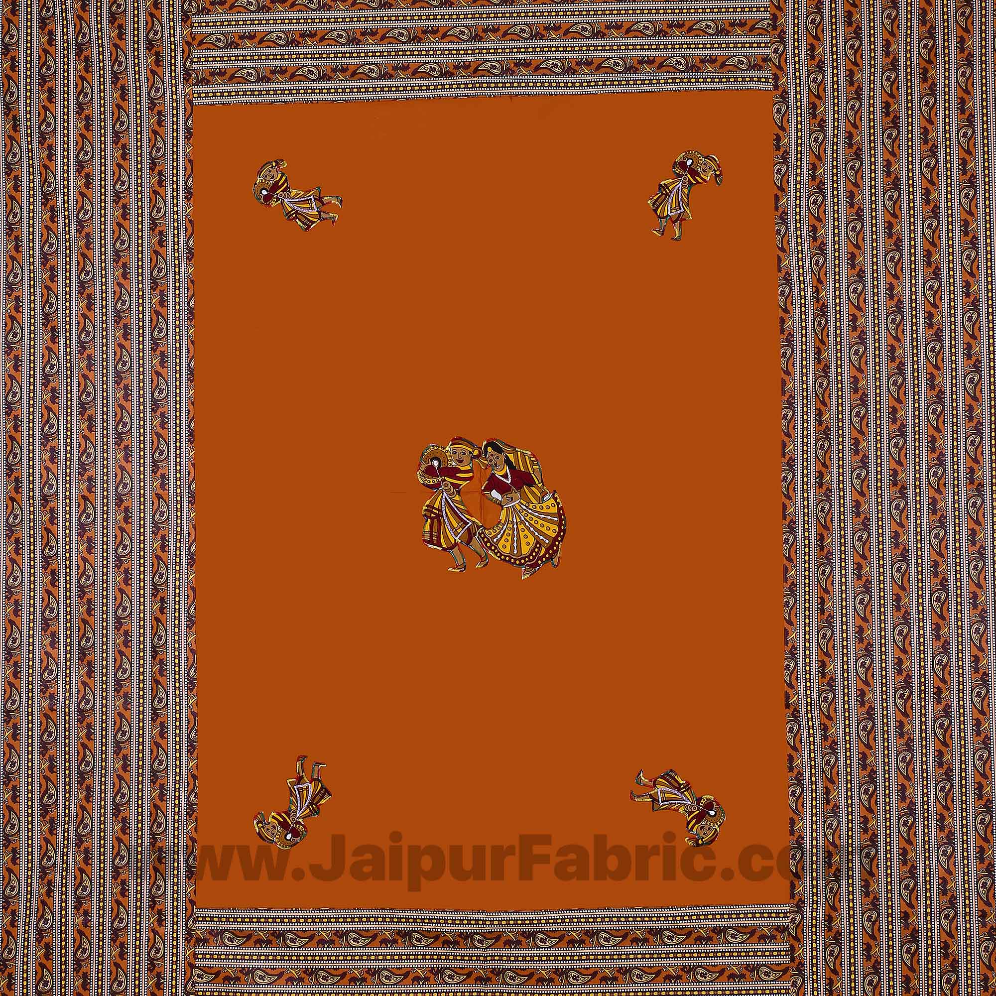 Applique Mustard Chang Dance Jaipuri Hand Made Embroidery Patch Work Double Bedsheet