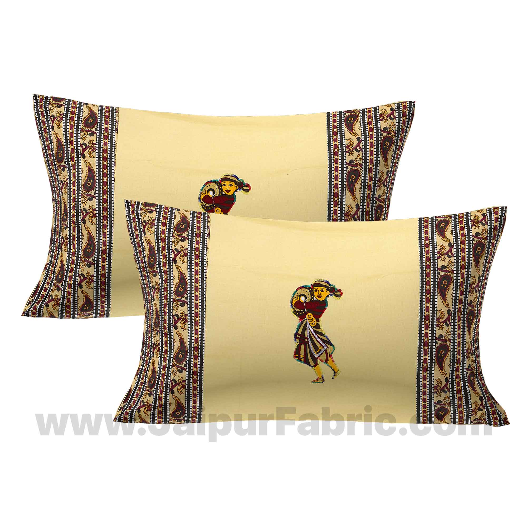 Applique Cream Chang Dance Jaipuri Hand Made Embroidery Patch Work Double Bedsheet