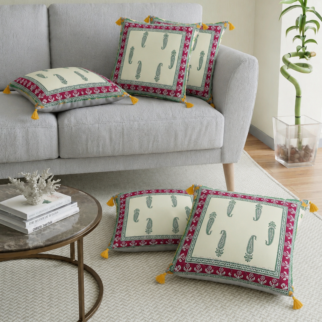 Off White Color Base Maroon Border Keri Design Cotton Cushion Cover
