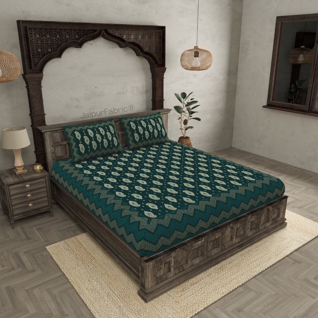 Traditional Goldi Sea Green King Size BedSheet