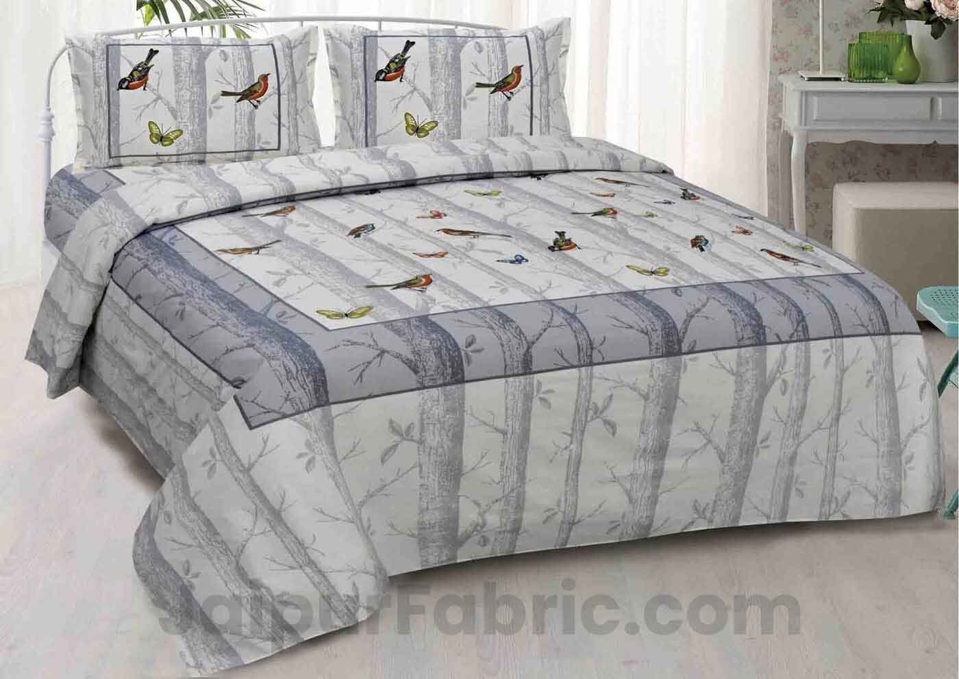 Alexa Bird Pattern Grey Sparrow King Size Double Bedsheet