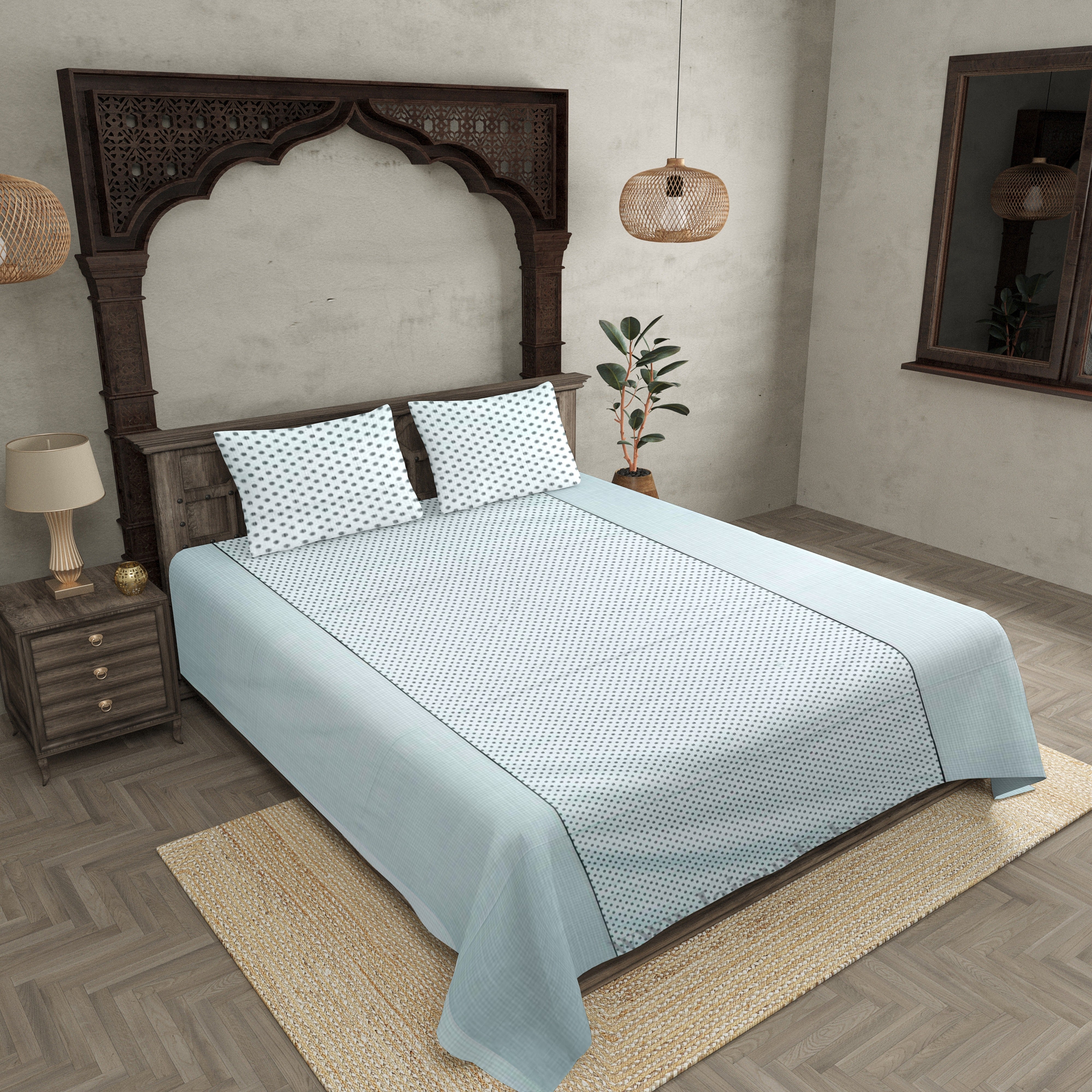 Grey Pearls Double Bedsheet
