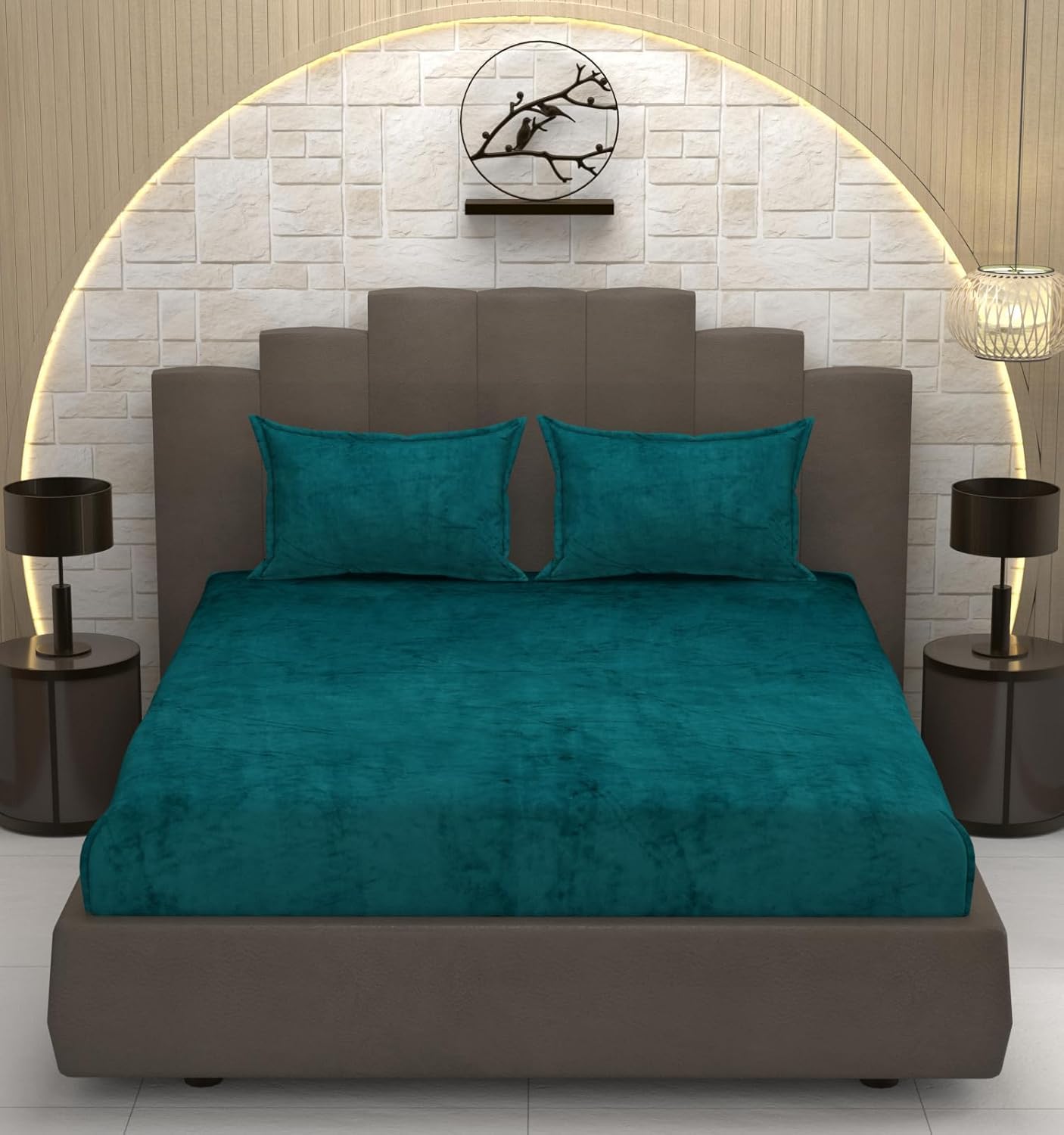 Elegant Teal Super Soft Velvet Double Bedsheet with Matching Pillow Covers