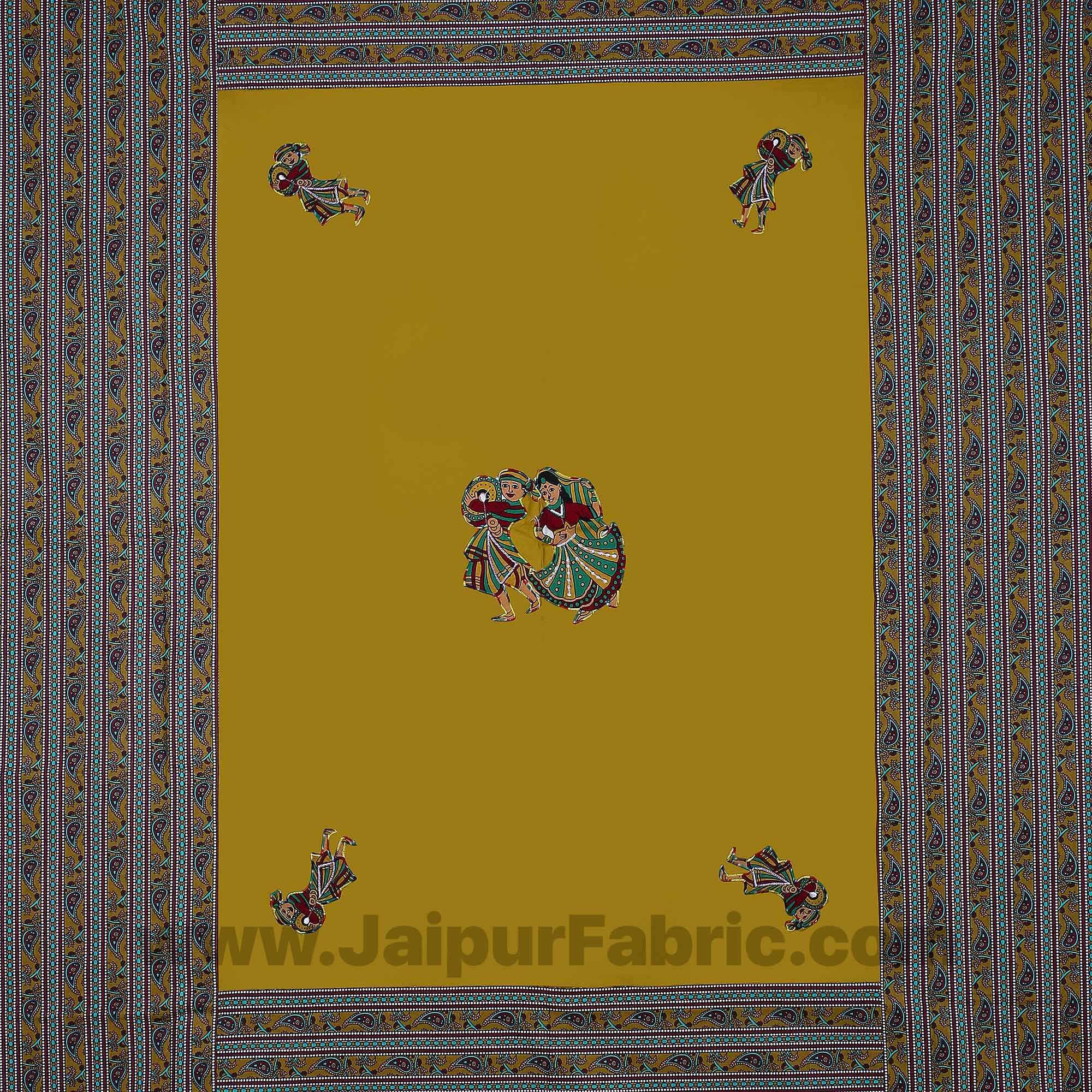 Applique Mehandi Green Chang Dance Jaipuri Hand Made Embroidery Patch Work Double Bedsheet