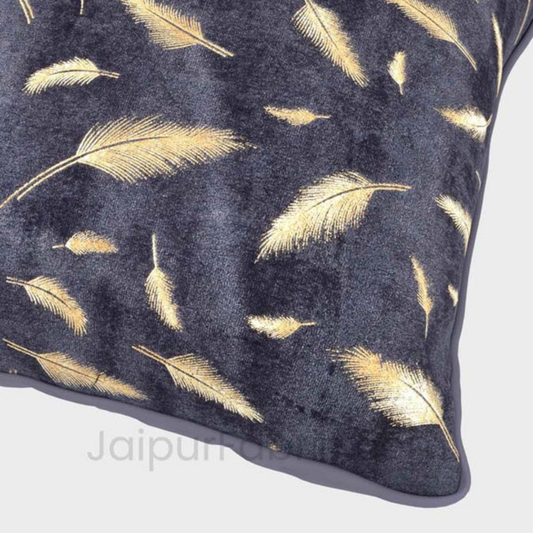 Violet Gold Feather Leaf Print Cushion Cover