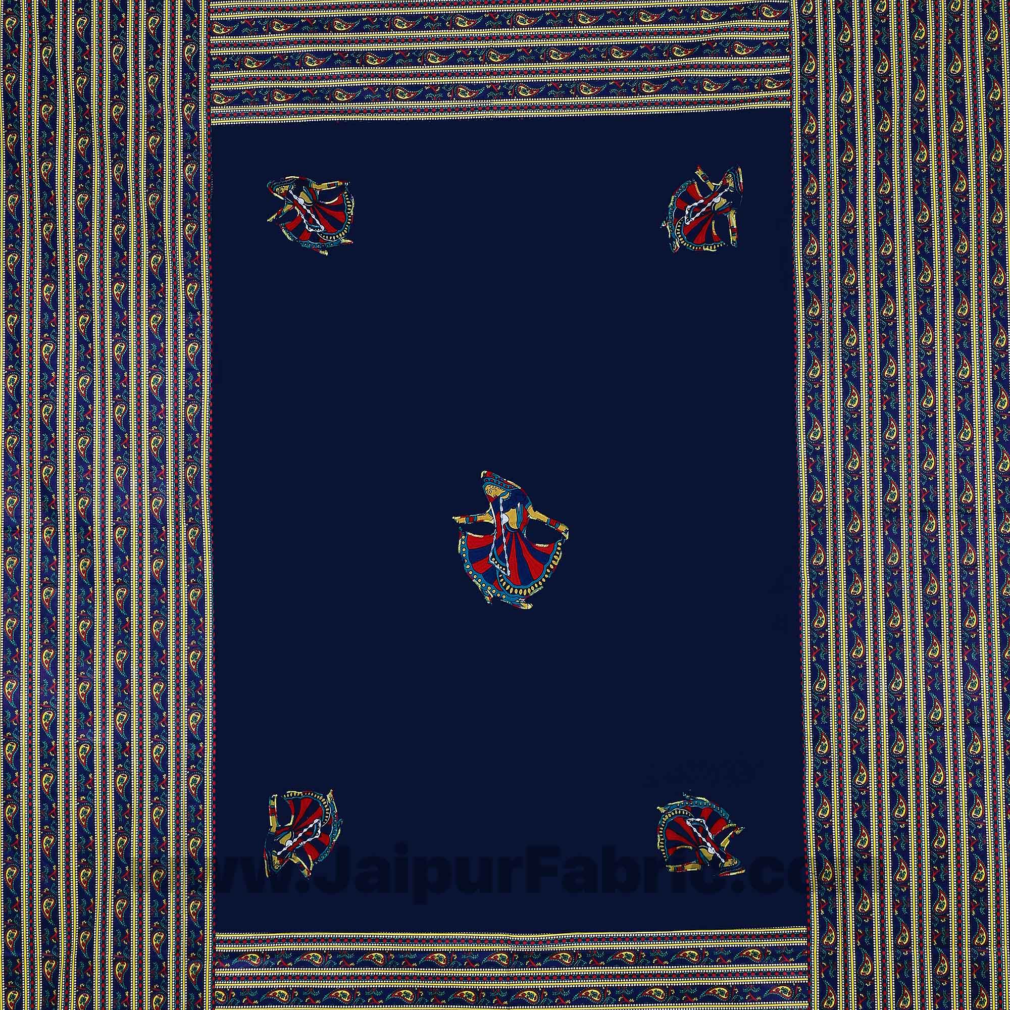 Applique Blue Gujri Jaipuri Hand Made Embroidery Patch Work Double Bedsheet