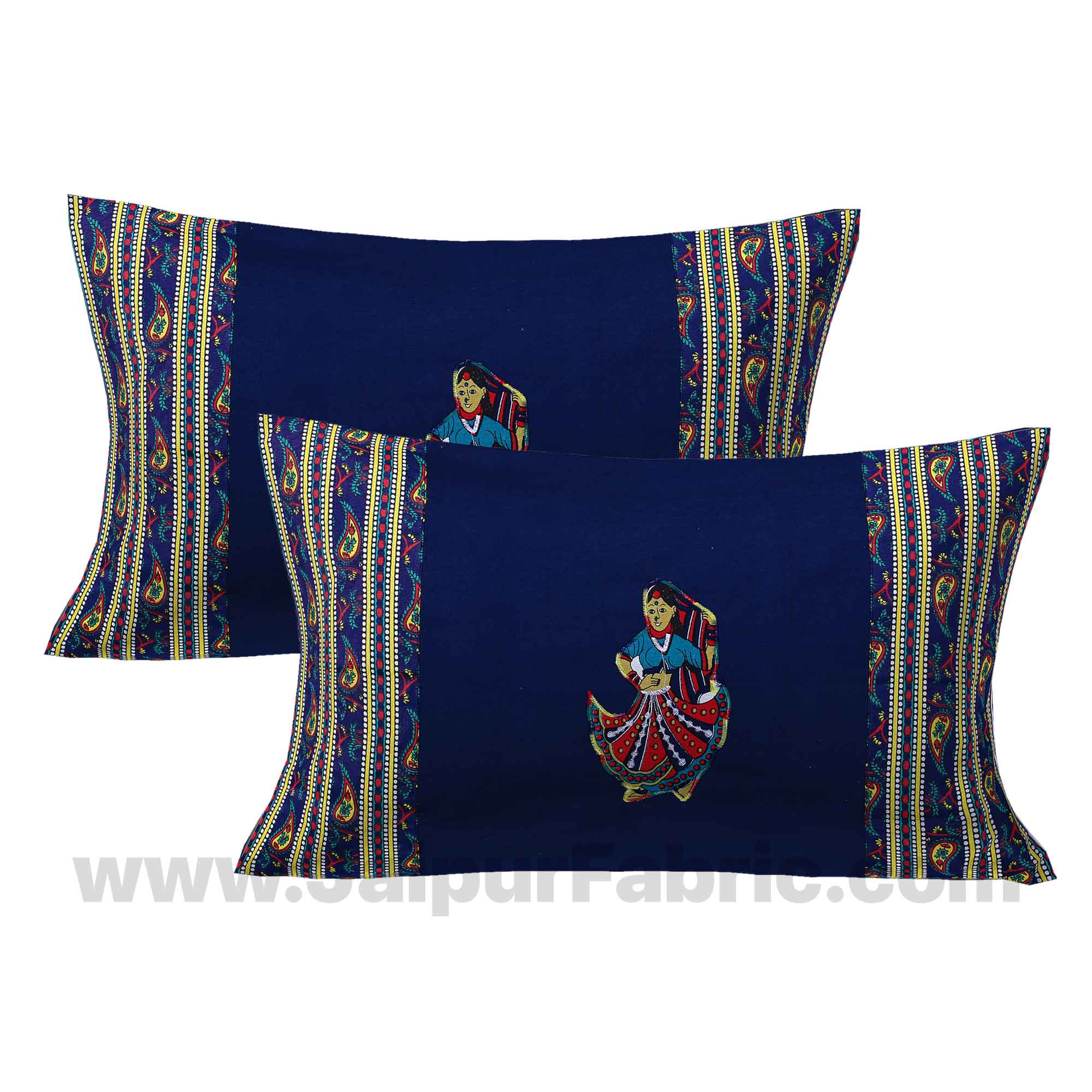 Applique Blue Rajasthani Dance Jaipuri Hand Made Embroidery Patch Work Double Bedsheet
