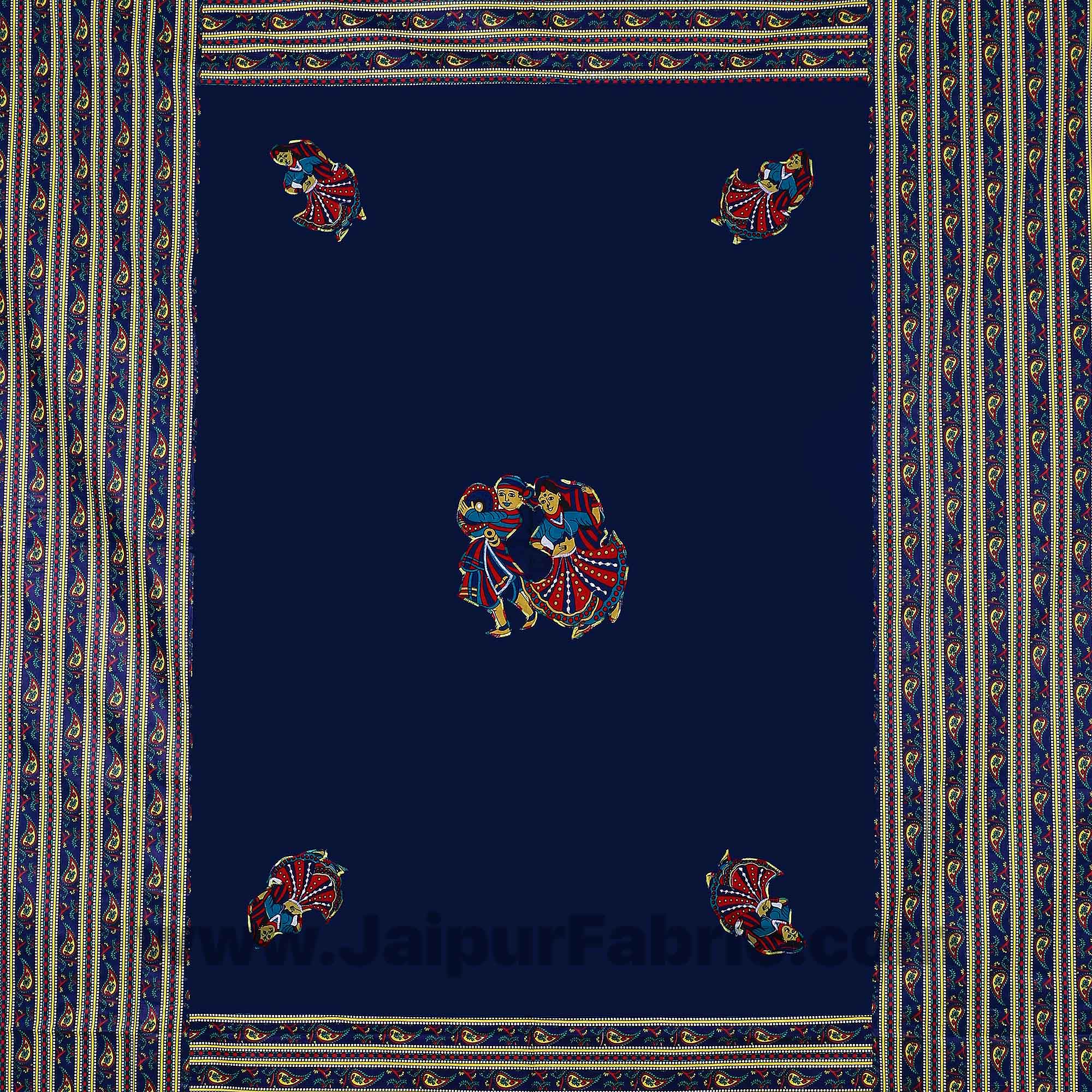 Applique Blue Rajasthani Dance Jaipuri Hand Made Embroidery Patch Work Double Bedsheet