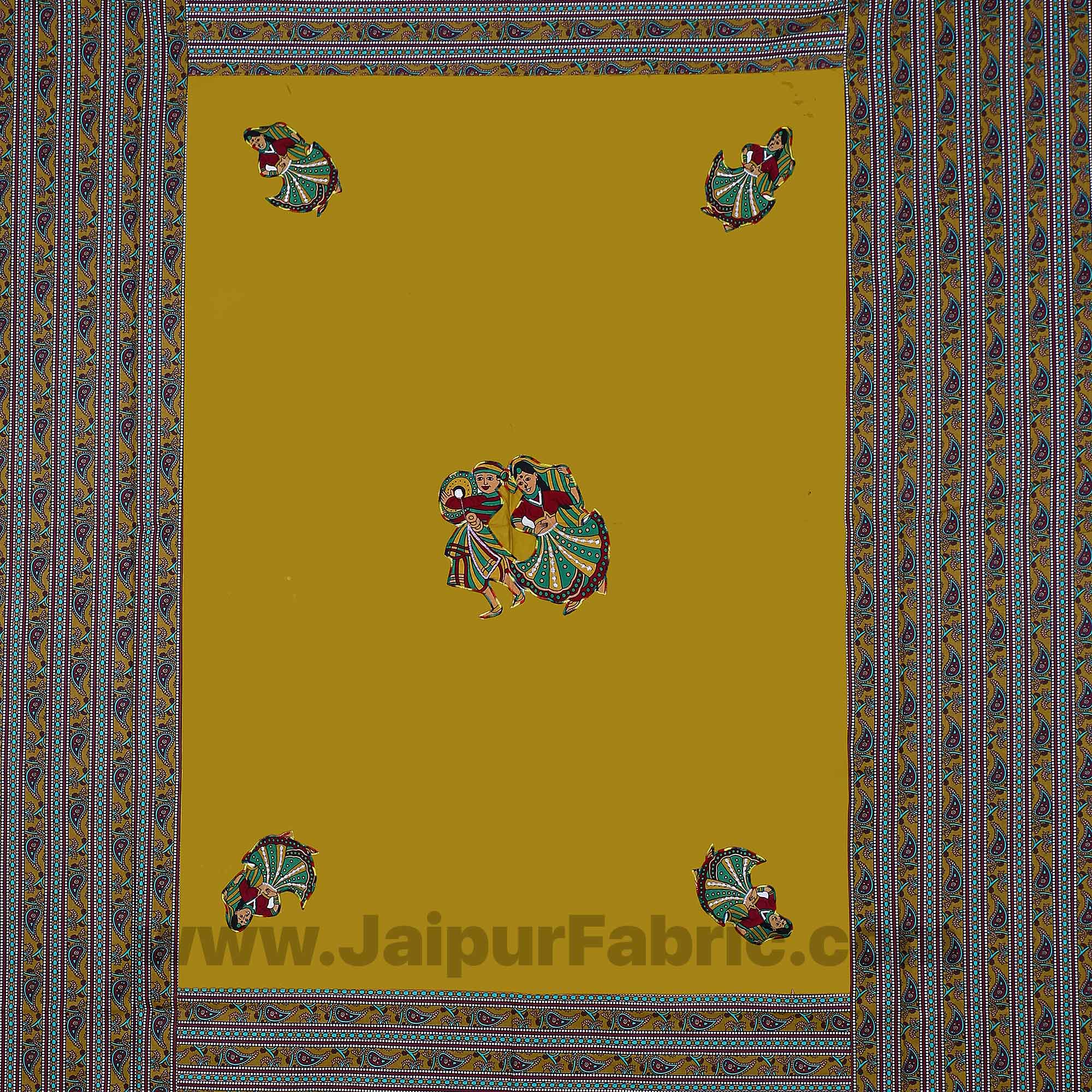 Applique Mehandi Green Rajasthani Dance Jaipuri Hand Made Embroidery Patch Work Double Bedsheet
