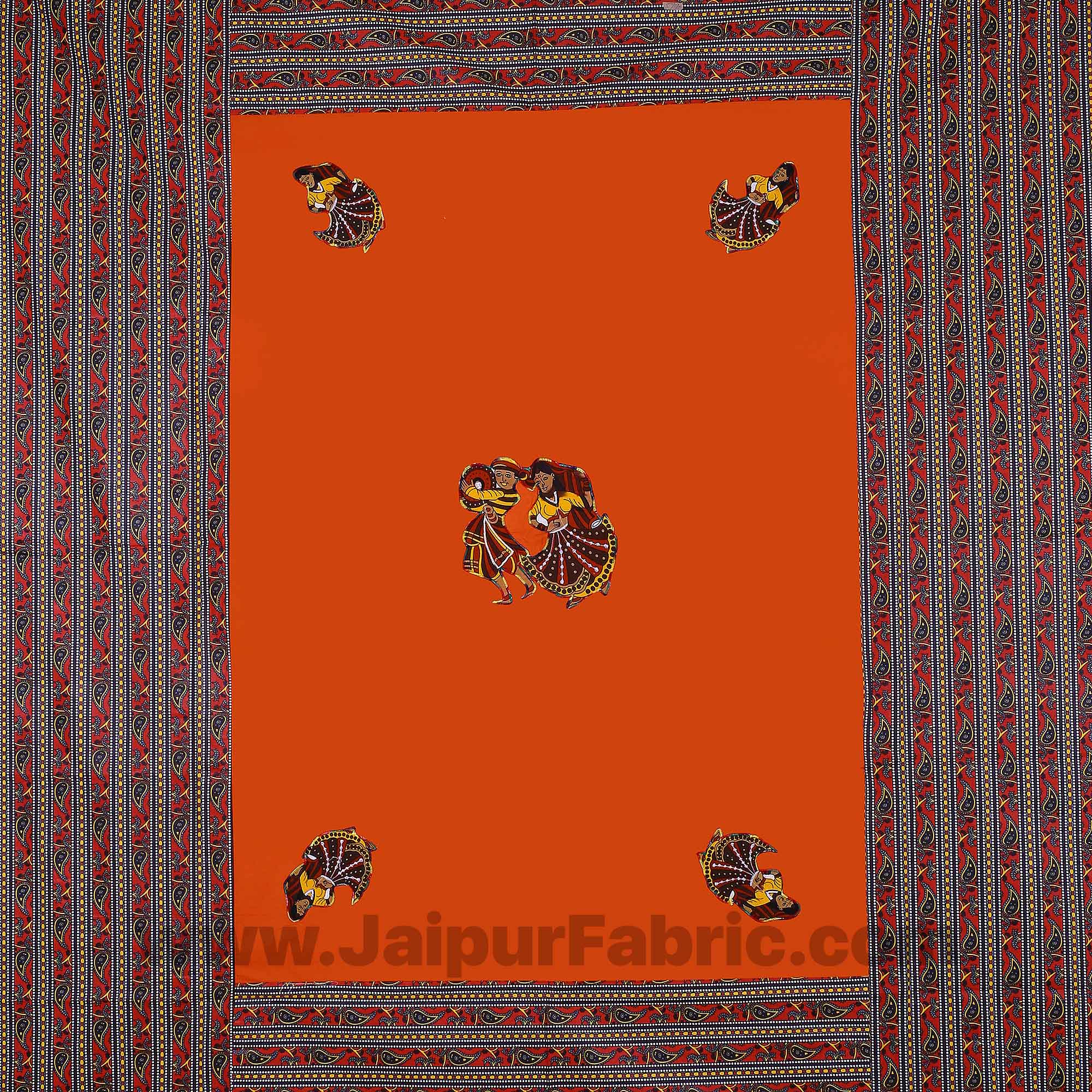 Applique Orange Rajasthani Dance Jaipuri Hand Made Embroidery Patch Work Double Bedsheet