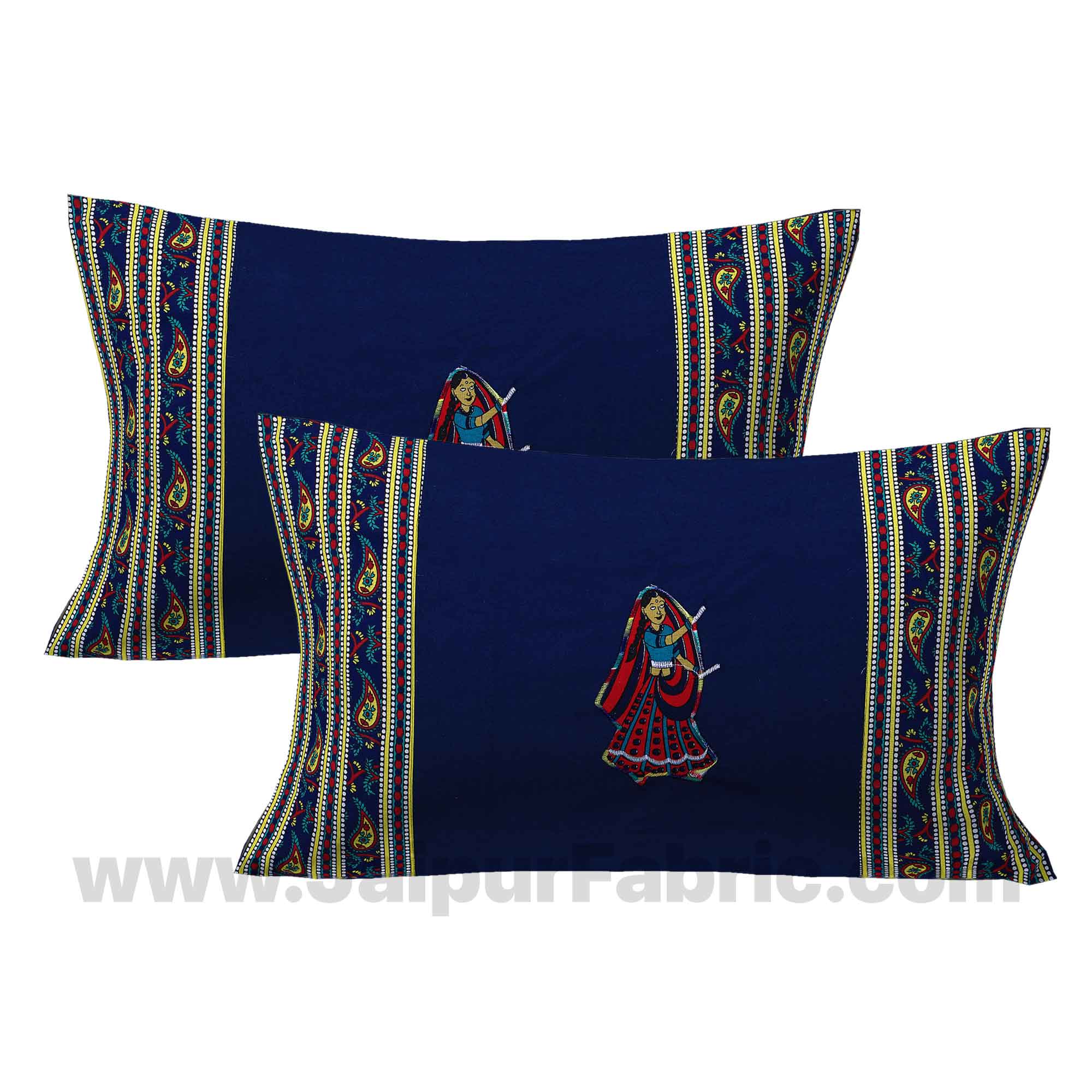 Applique Blue Dandiya Jaipuri Hand Made Embroidery Patch Work Double Bedsheet